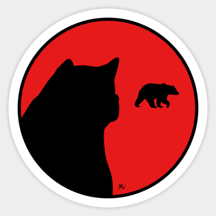 Akita and bear in rising sun Sticker